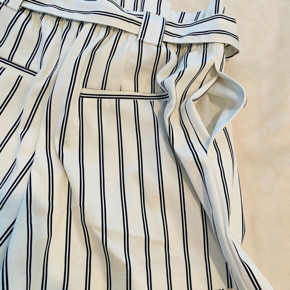 Zara TRF Collection Striped High Rise Tie Belt Paperbag Shorts White Black Small - Picture 4 of 6